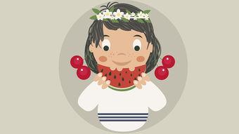 吃瓜少女插画壁纸,捕捉夏日清凉瞬间